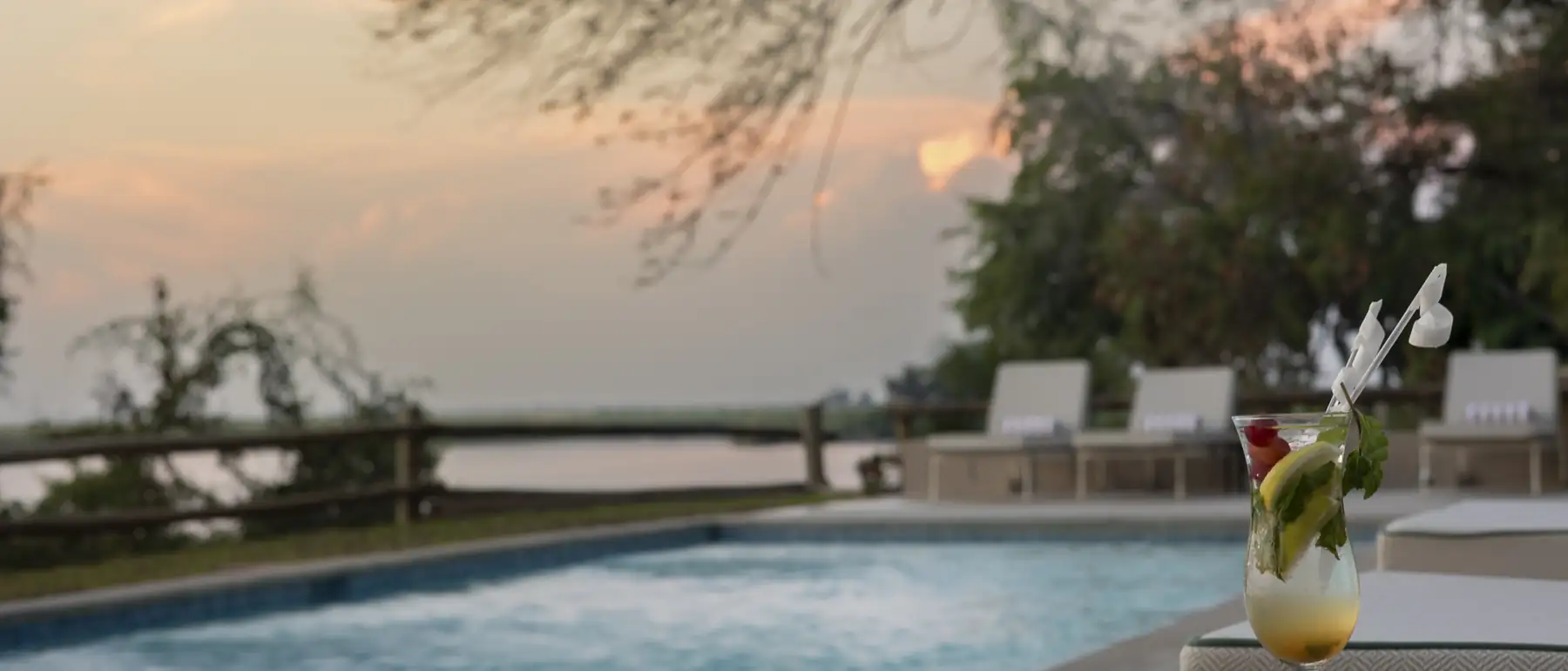 Poolside drinks overlooking the river